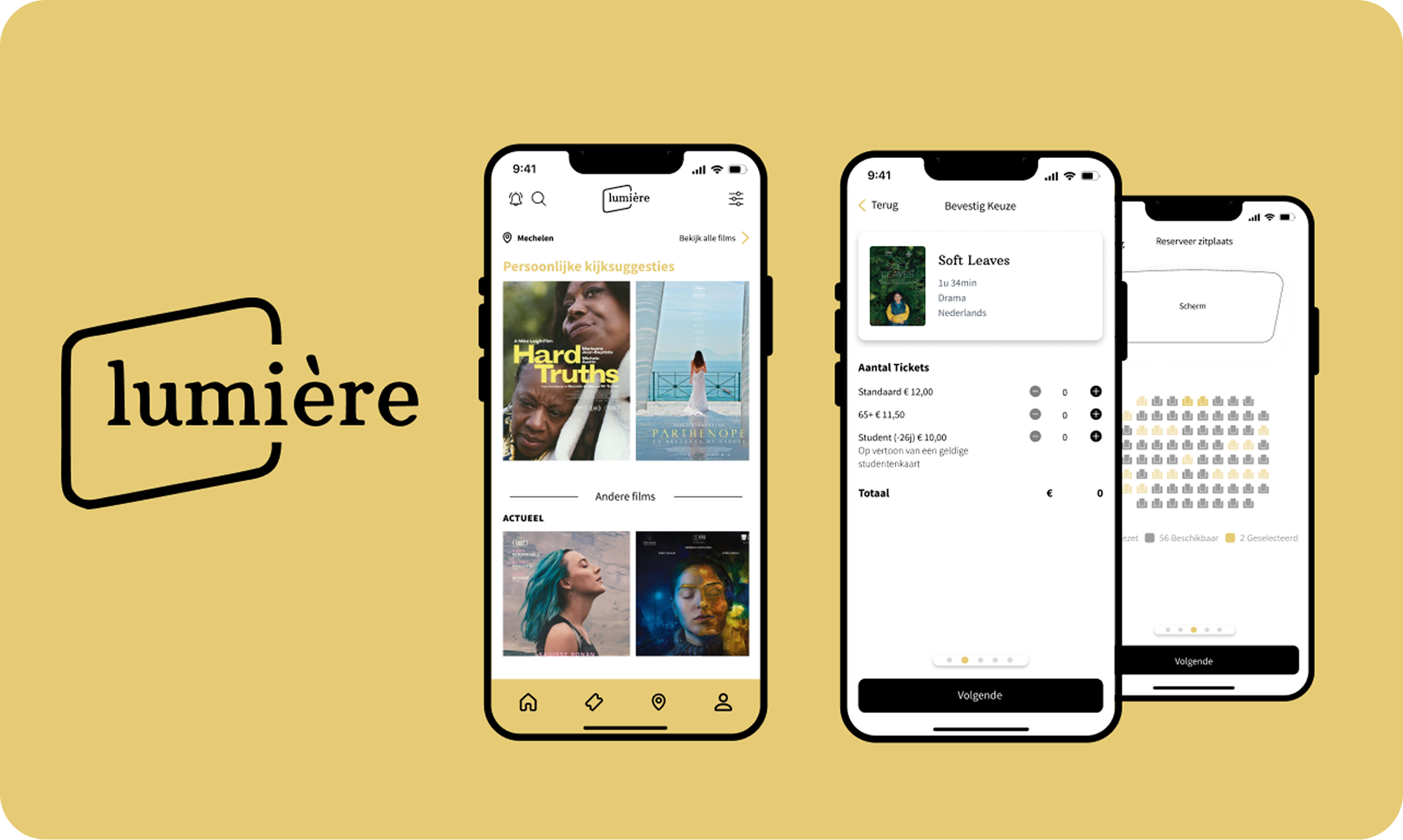 Appdesign concept voor Lumiere – modern en gebruiksvriendelijk ontwerp